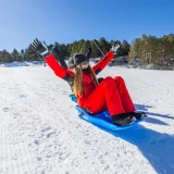 Disfrutando en trineo en la nieve